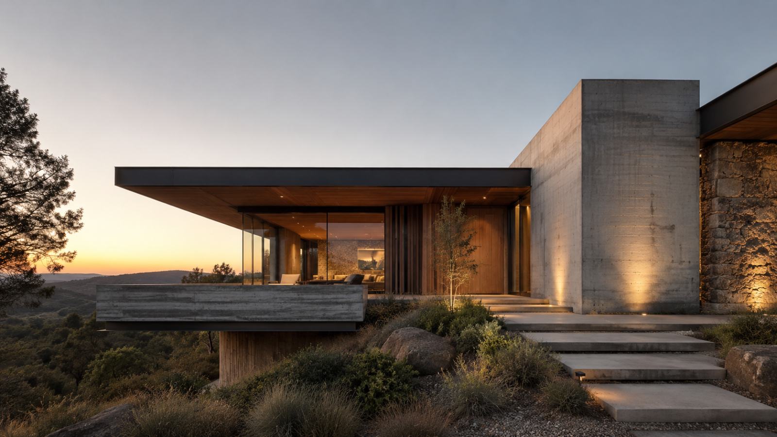 Premium contemporary residence at dusk