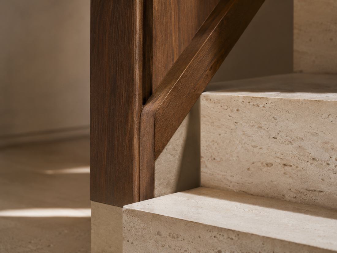 Macro view of timber and stone craftsmanship